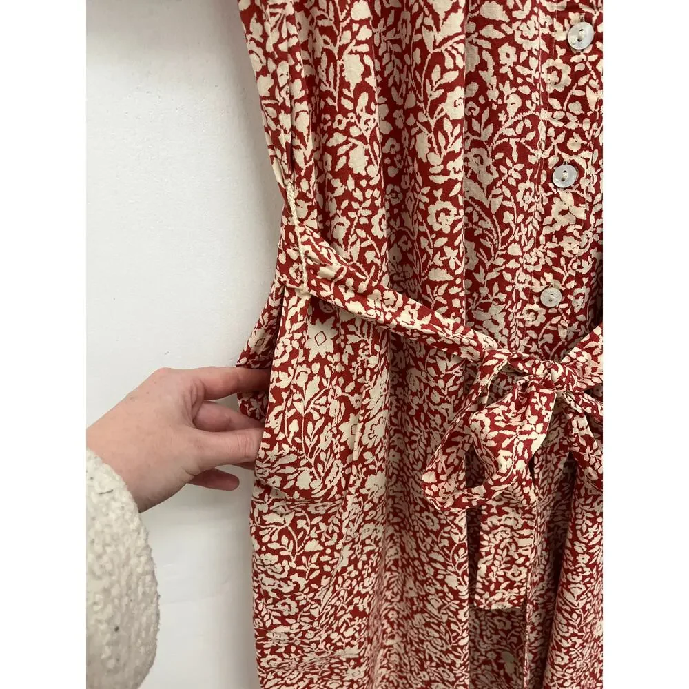 Faherty Carmel Floral Print Organic Cotton Midi Belted Flowy Shirtdress - Medium - Picture 9 of 15